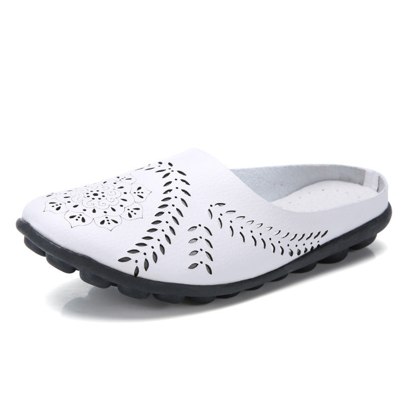 Plus-size Summer Cowhide Peep-toe Half Slippers For Women
