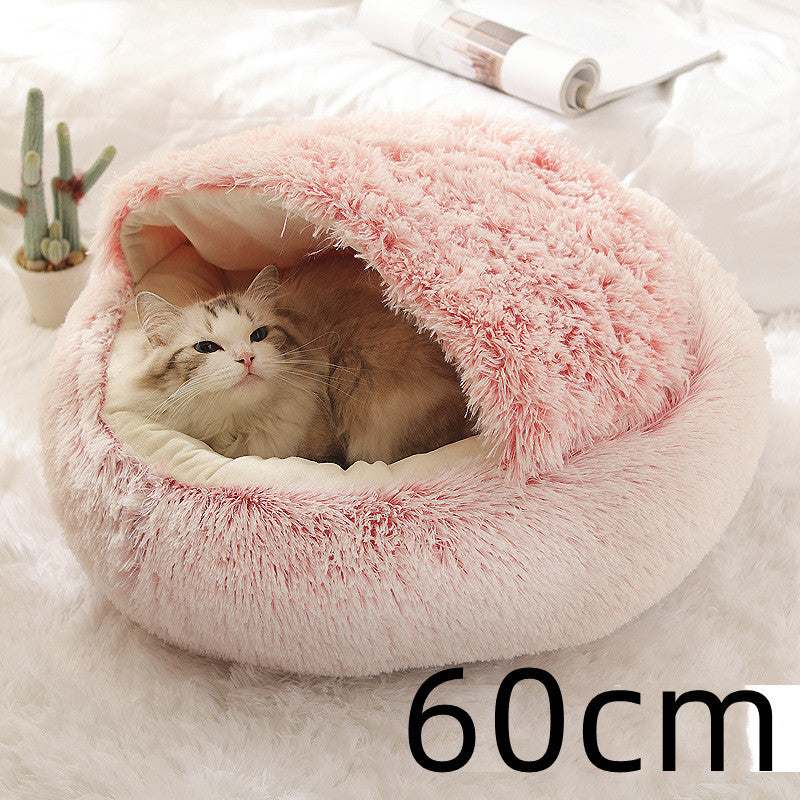 2 In 1 Dog and Cat Bed Pet Winter Bed Round Plush Warm Bed House Soft Long Plush Pets Bed Pet Products