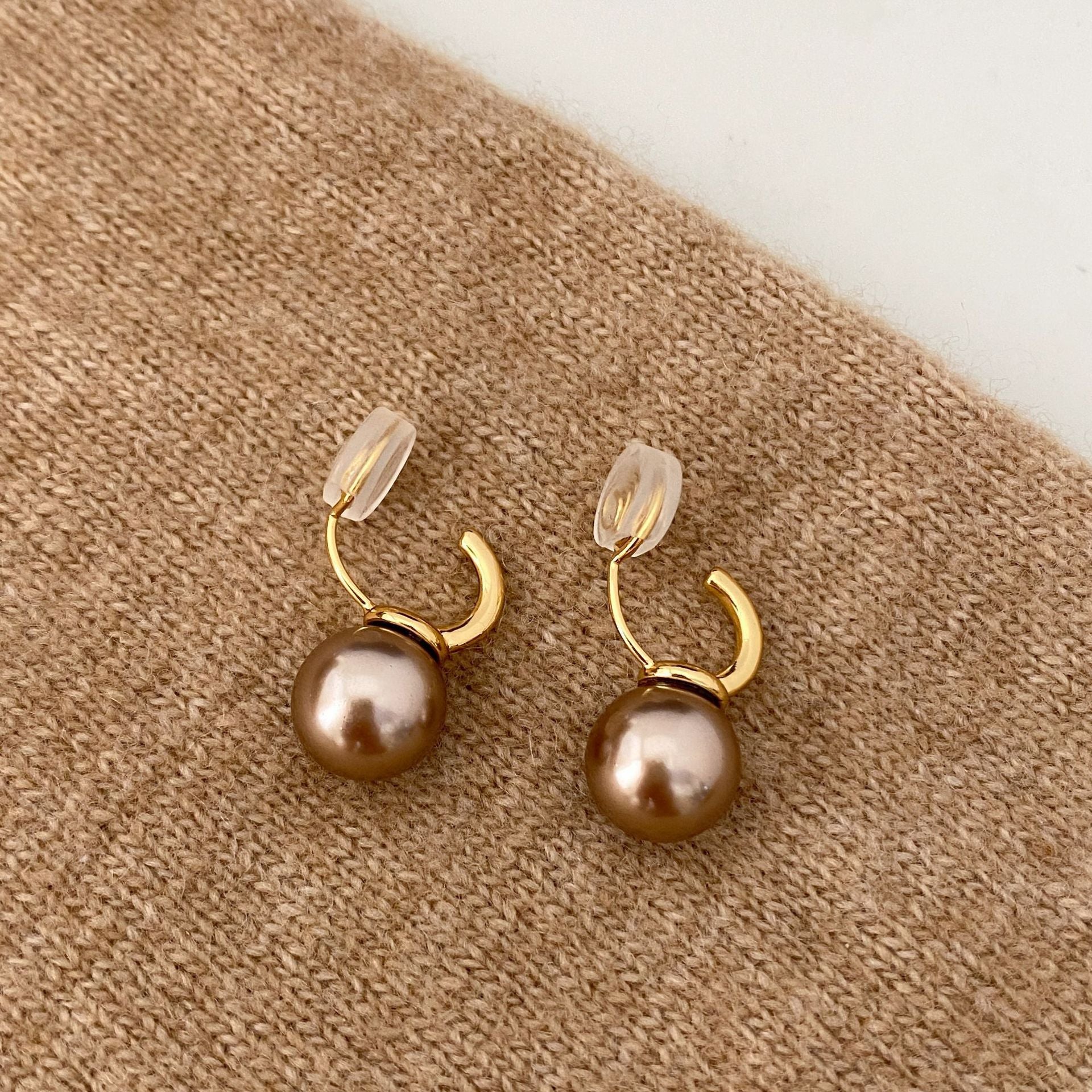 Vintage Champagne Pearl Clip-on Earrings