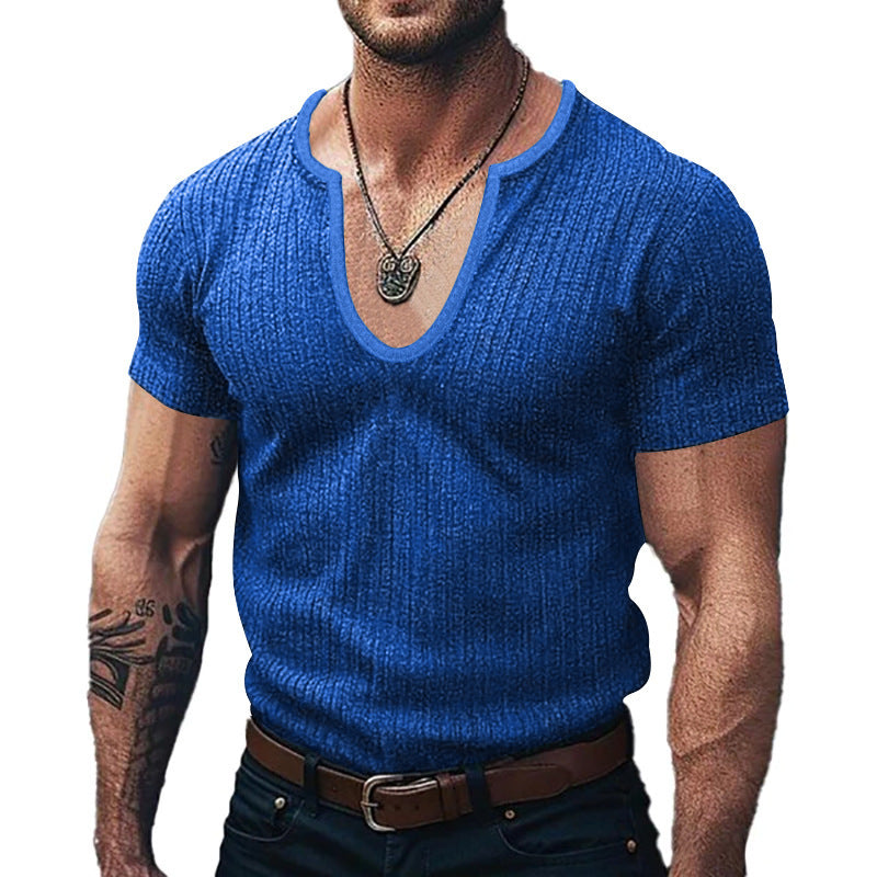 Men's Solid Color V-neck Slim Casual T-shirt
