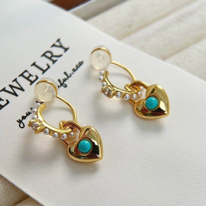 Blue Turquoise Vintage Simple And Versatile C Hoop Gold Silver Earrings