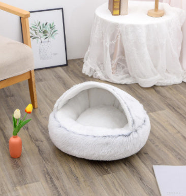 2 In 1 Dog and Cat Bed Pet Winter Bed Round Plush Warm Bed House Soft Long Plush Pets Bed Pet Products