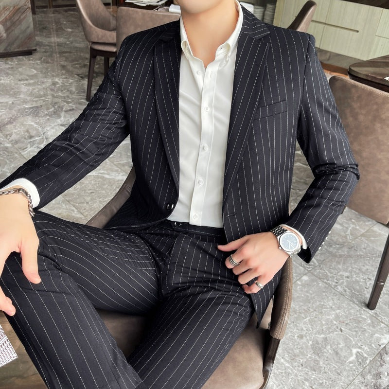 Men's Stripe Trendy Casual Handsome Two-piece Suit