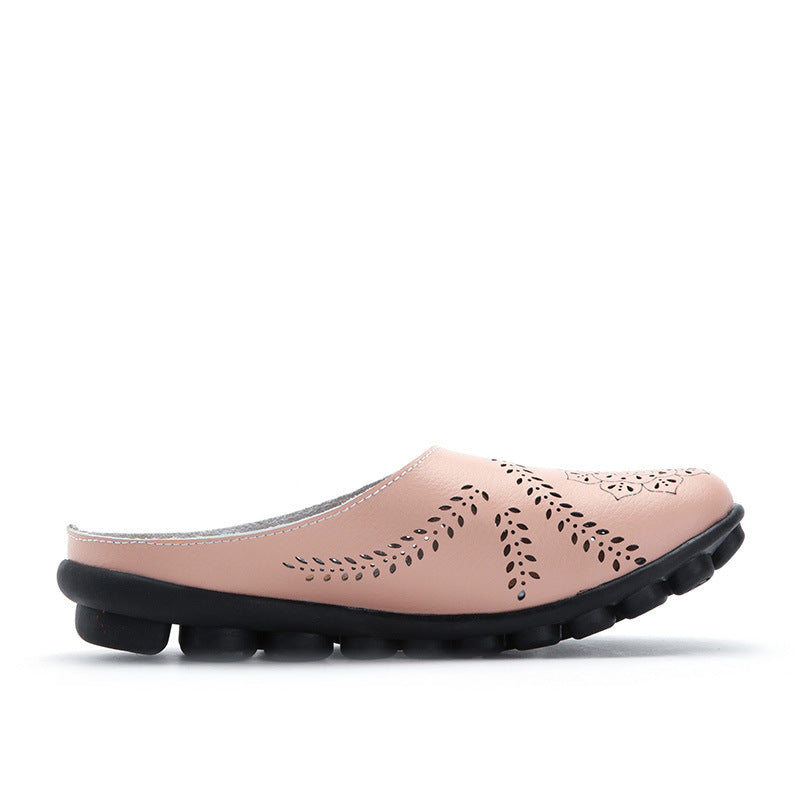 Plus-size Summer Cowhide Peep-toe Half Slippers For Women