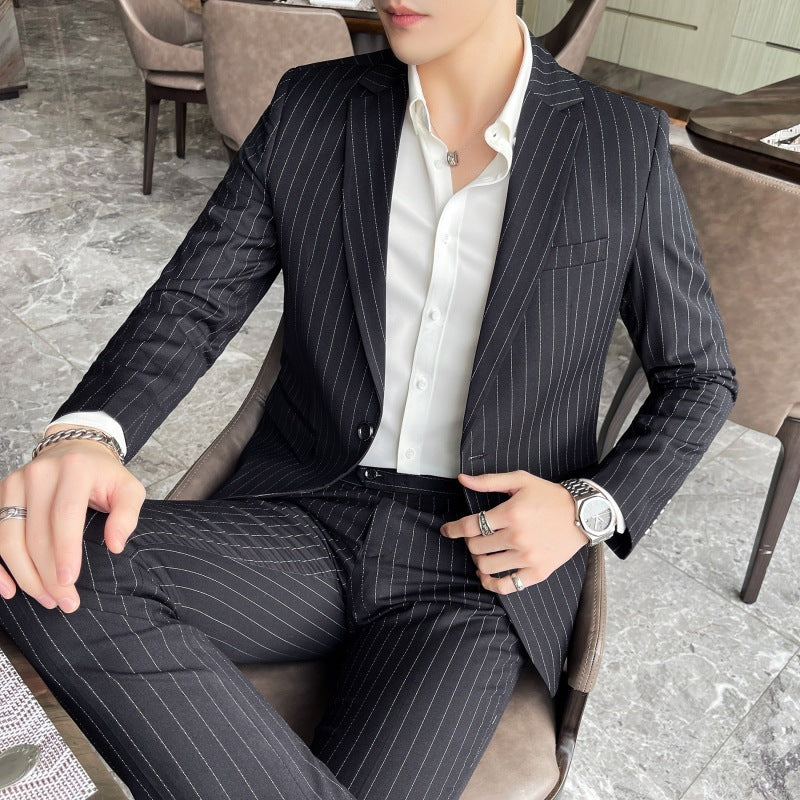 Men's Stripe Trendy Casual Handsome Two-piece Suit