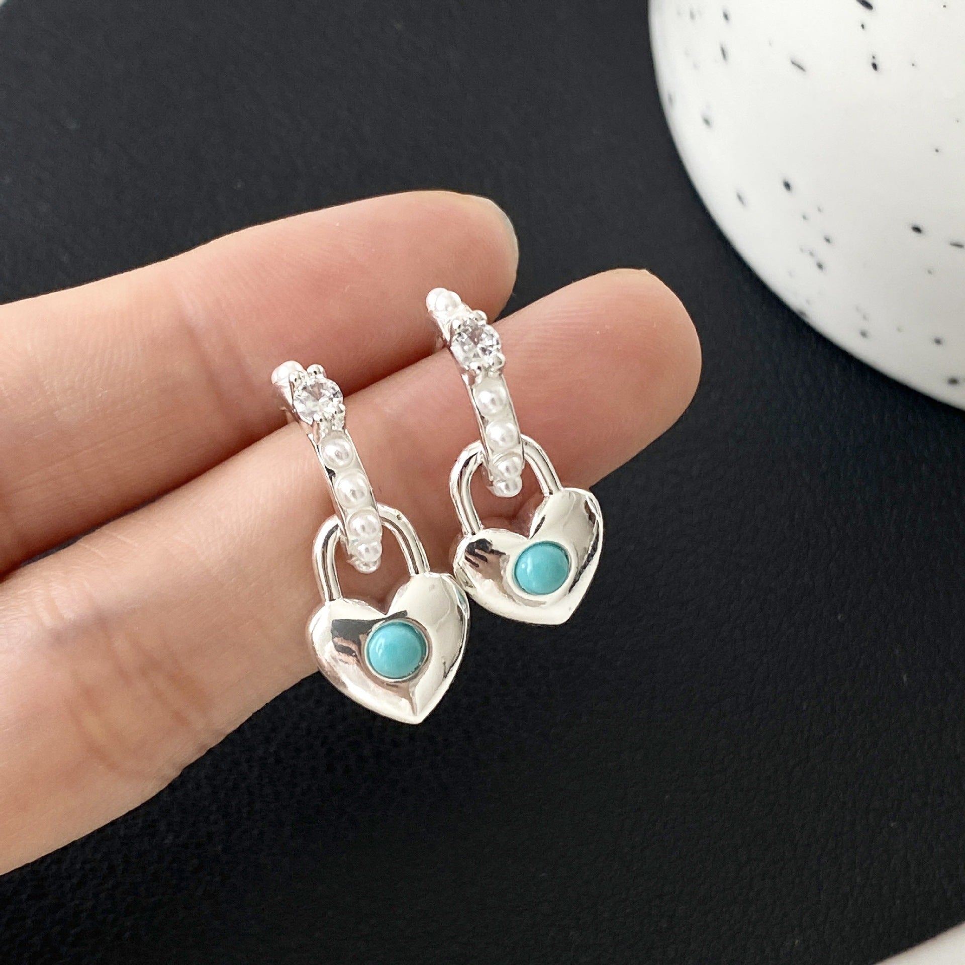 Blue Turquoise Vintage Simple And Versatile C Hoop Gold Silver Earrings